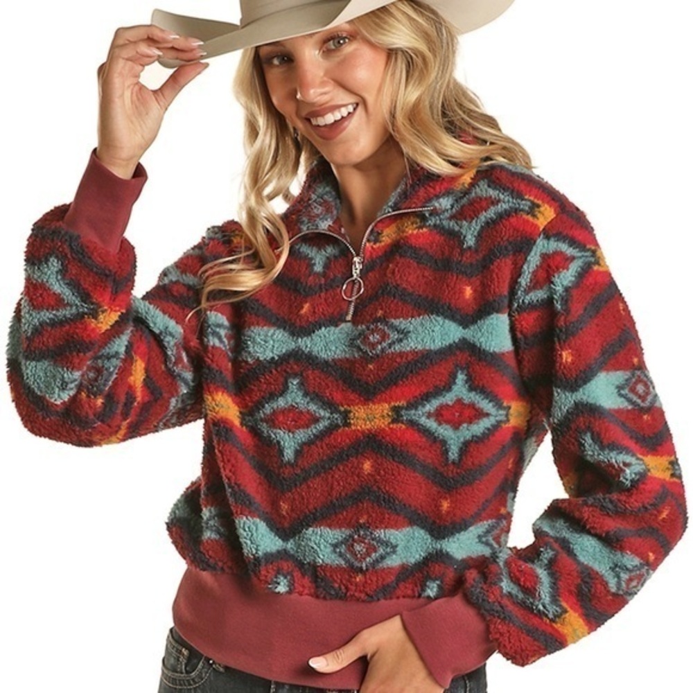 Rock & Roll Cowgirl 1/4 zip pull over fleece sweatshirt size XL